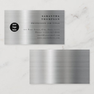 Modern Silver Grått Metall Logotyp Affärskort Visitkort