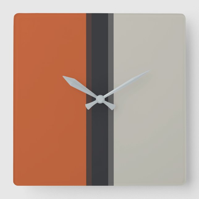 Modern Silver Grått Navy Orange Red Rand Mönster Fyrkantig Klocka (Framsida)