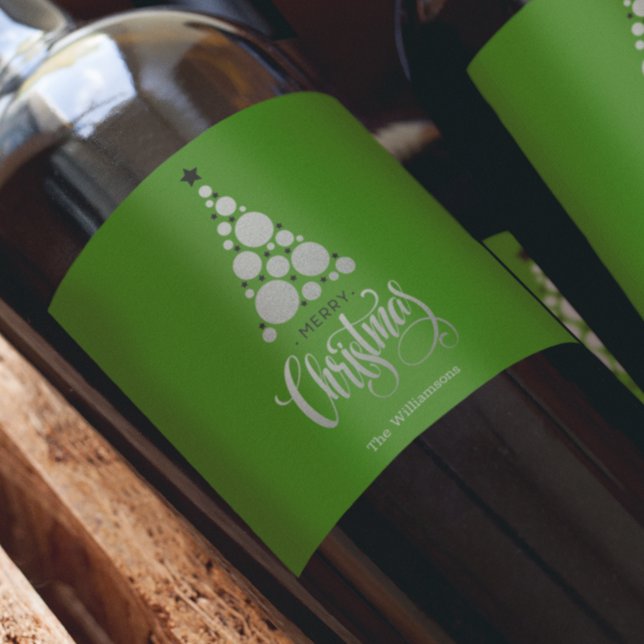 Modern silver julgran på grönt vinflaska etikett (Skapare uppladdad)