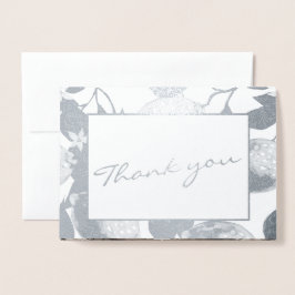 Modern Silver Lemons & Foliage Bröllop Photo Real Folierat Kort