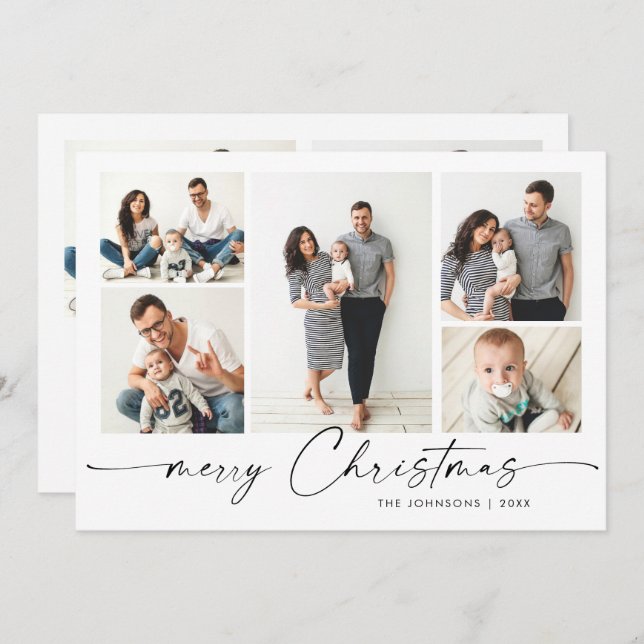 Modern Silver Letar jul 7 PHOTO Hälsning Julkort (Fram/baksida)