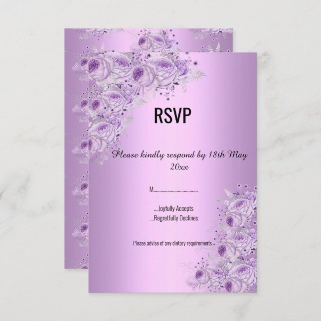 Modern Silver Lilac Lila elegant RSVP Inbjudningar (Fram/baksida)