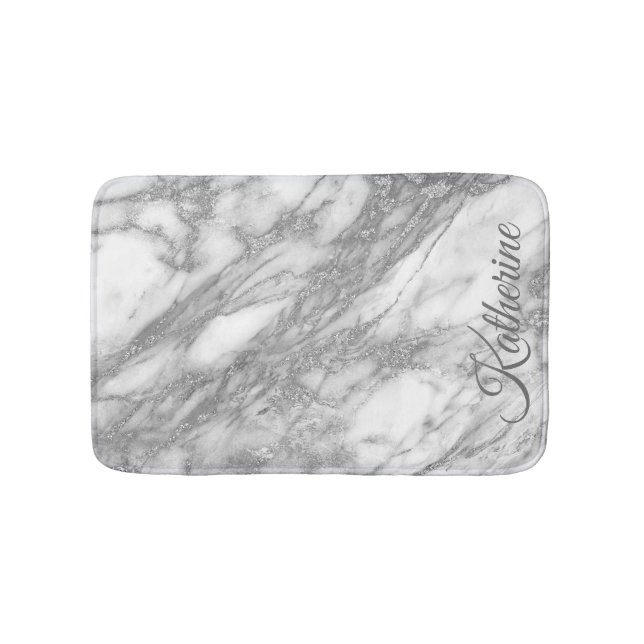 Modern Silver Marble Struktur med ditt namn Badrumsmatta (Framsidan)