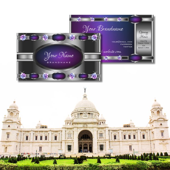 Modern Silver med Lila Gradient och Rhinestones Visitkort (Skapare uppladdad)