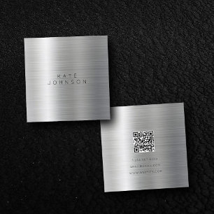 Modern Silver Metall-minimalistisk enkel QR-kod Fyrkantigt Visitkort