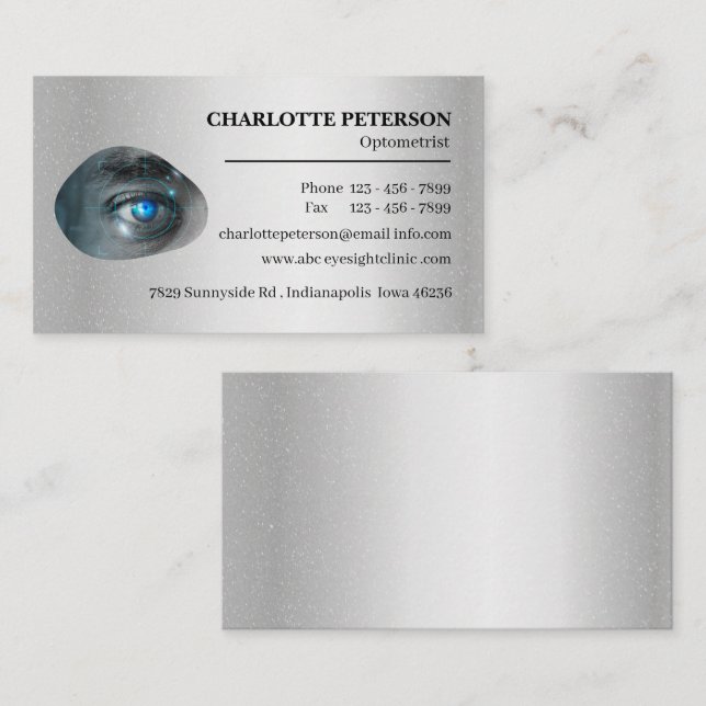 Modern Silver Metall Optiker  Visitkort (Fram/baksida)