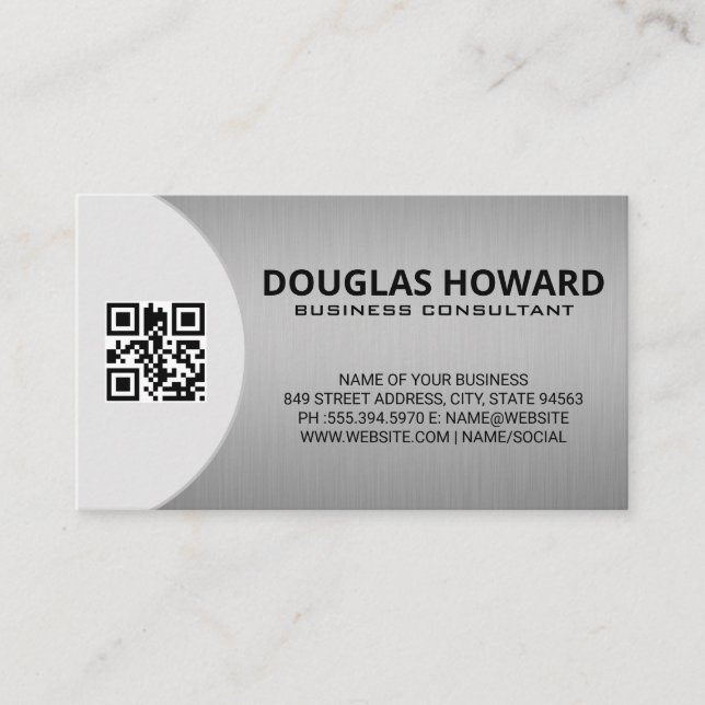 Modern Silver Metallic | QR Visitkort (Framsida)