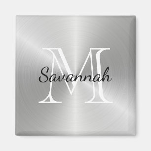 Modern Silver Monogram Faux Metall Magnet