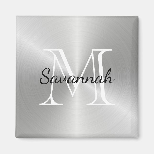 Modern Silver Monogram Faux Metall Magnet (Framsidan)