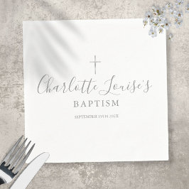 Modern Silver Namnteckning Baptism Christening Pappersservett