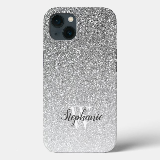 Modern Silver Ombre Faux Glitter Monogram (Baksida)