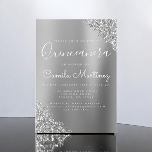 Modern Silver Quinceanera Glitter Party Inbjudningar