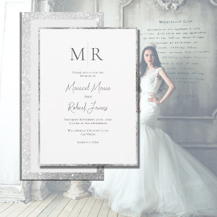 Modern Silver Ram Monogram Elegant bröllop Inbjudningar