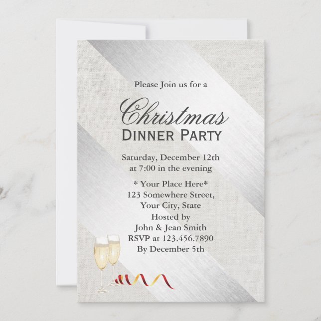 Modern Silver Rand Classy Linen-julen Party Inbjudningar (Framsida)