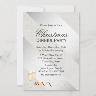Modern Silver Rand Classy Linen-julen Party Inbjudningar