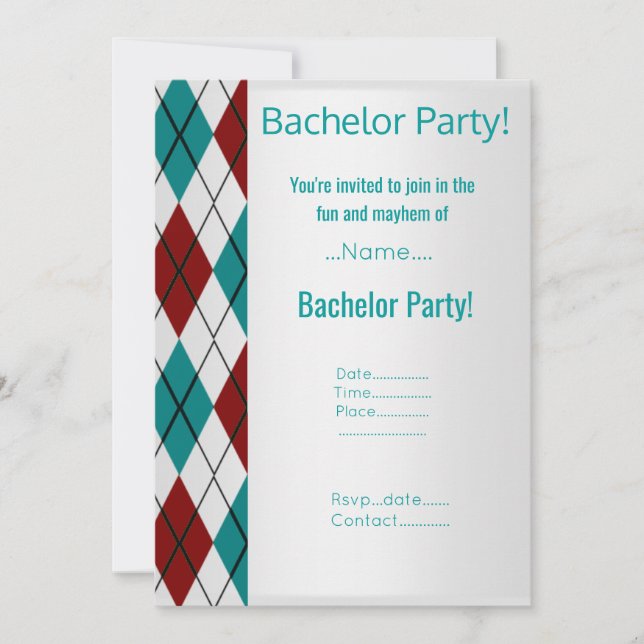 MODERN SILVER RED AQUA BACHELOR PARTI INBJUDNINGAR (Framsida)