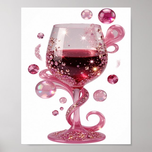 Modern Silver RÖD GLAS VINOUtskrift Poster (Framsidan)