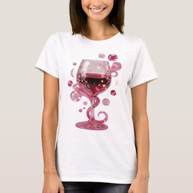 Modern Silver RÖD GLAS VINOUtskrift T Shirt (Framsida)