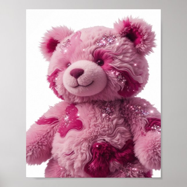 Modern Silver Rosa TEDDYBJÖRN Textdesign Poster (Framsidan)