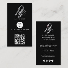 Modern Silver Scorpion Barber Shop Logotyp Qr Kod Visitkort