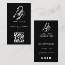 Modern Silver Scorpion Barber Shop Logotyp Qr-kod Visitkort