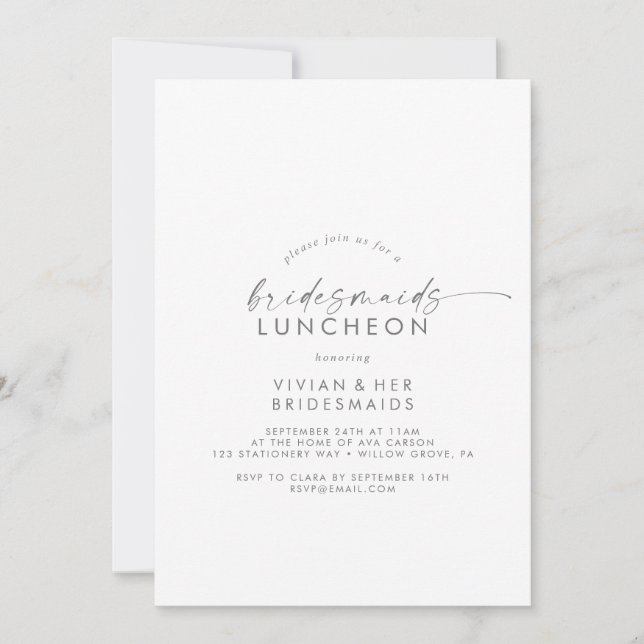 Modern Silver Script Bridesmaids Luncheon Inbjudningar (Framsida)