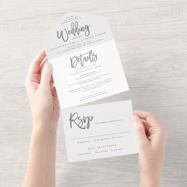 Modern Silver Script Bröllops RSVP (Avrivbar del)