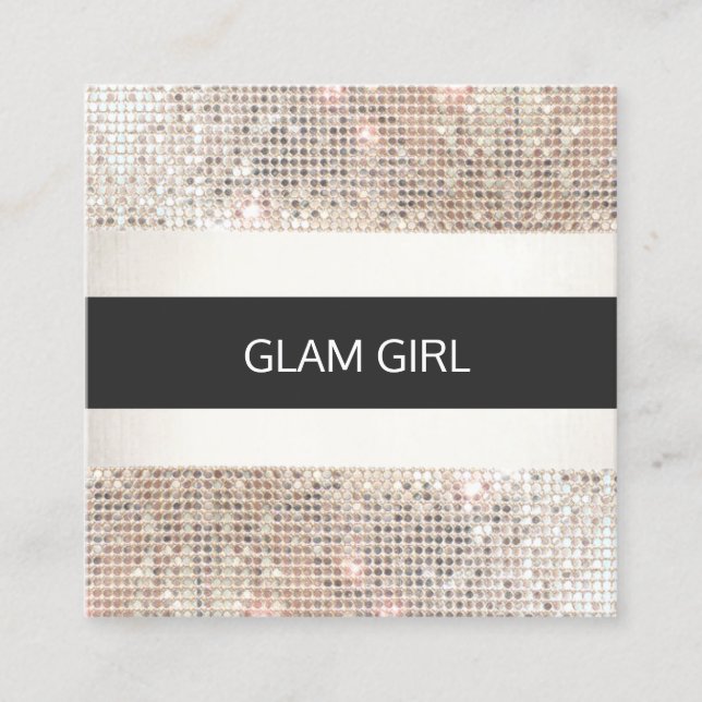 Modern Silver Sequin Rand Glam Beauty Stylist Fyrkantigt Visitkort (Framsida)