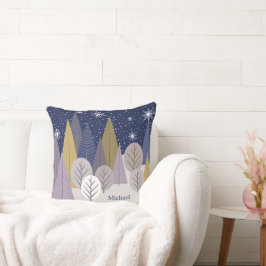 Modern Silver Snö och Lila Geometric Wood Kudde