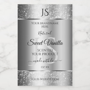 Modern Silver Soft Glitter Monogram-etiketter Mat Etikett