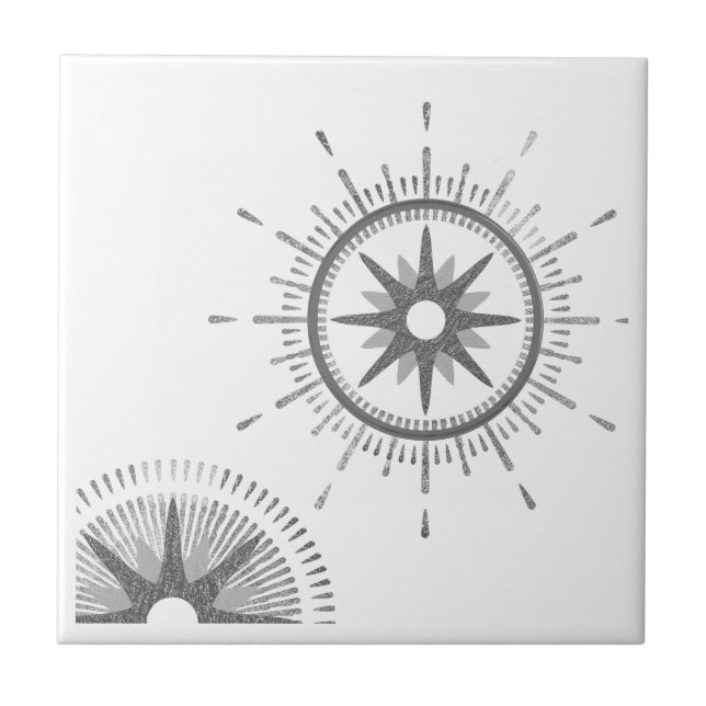 Modern Silver Starburst Celestial Design Kakelplatta (Framsidan)