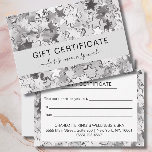 Modern Silver Stars Business Gift Certificate (Modern Silver Stars BUSINESS CERTIFICATE)