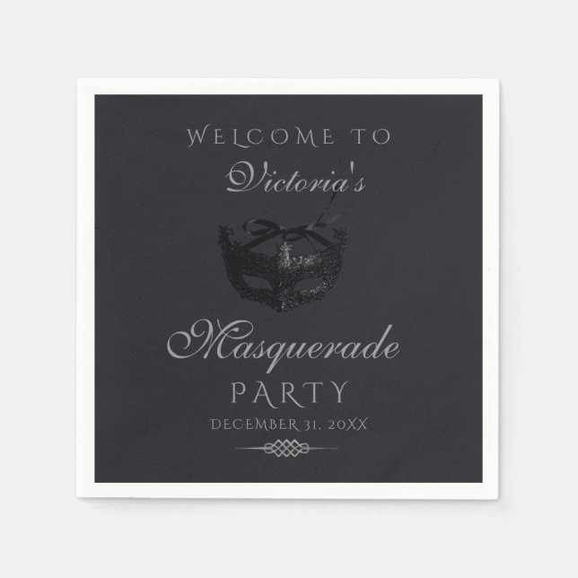 Modern Silver Svart Maskeradfest  Pappersservett (Framsidan)