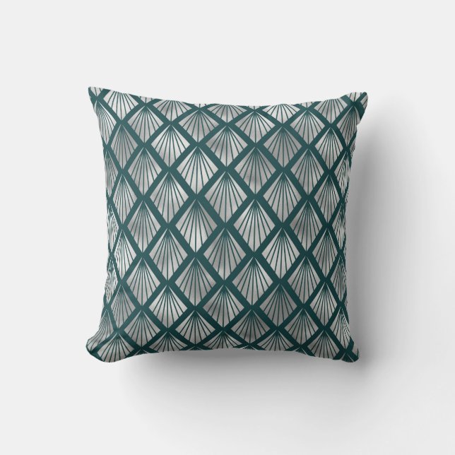 Modern Silver Teal Elegant Art Deco Kudde (Framsida)