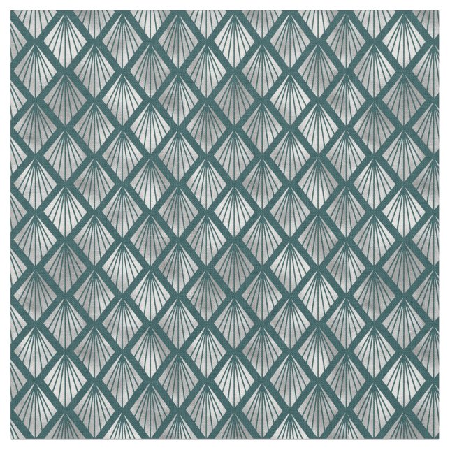Modern Silver Teal Elegant Art Deco Tyg (Närbild)