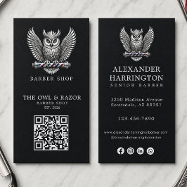 Modern Silver Uggle Barberarebutik Logotyp Qr-kod Visitkort