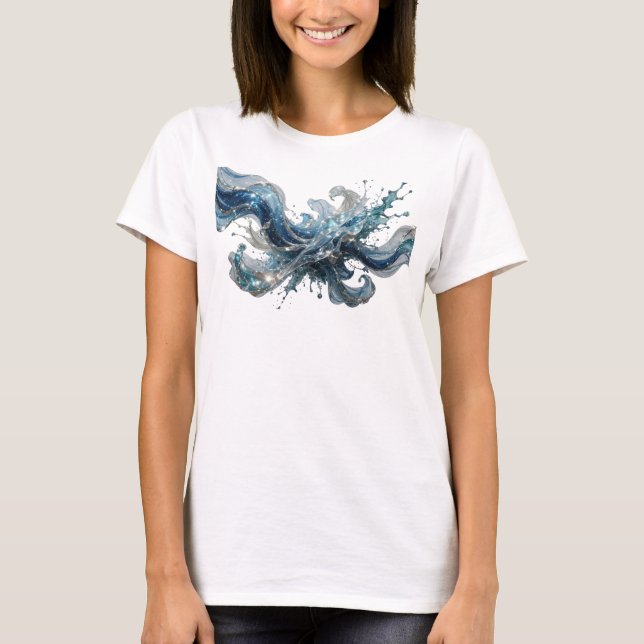 Modern Silver VATTENVÅG Textdesign T Shirt (Framsida)