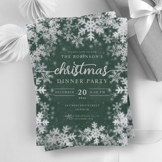 Modern Silver Winter Wonderland Jul Grönt Inbjudningar (Modern Silver Winter Wonderland Christmas Green Invitation)