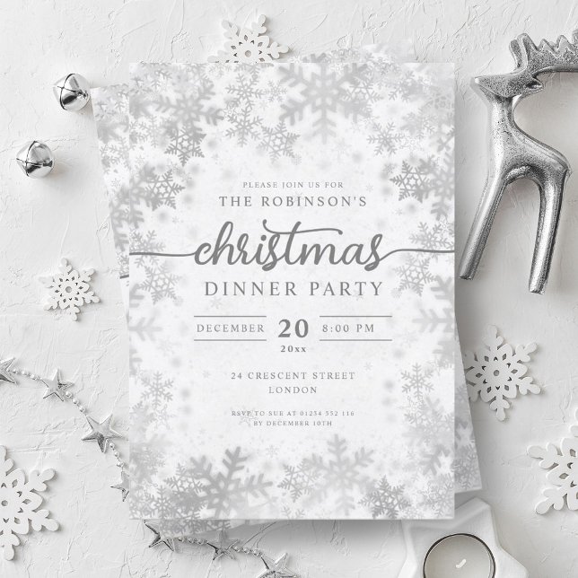 Modern Silver Winter Wonderland jul Party Inbjudningar (Modern Silver Winter Wonderland Christmas Party Invitation)
