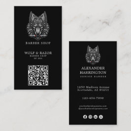 Modern Silver Wolf Barber Shop Logotyp Qr-kod Visitkort