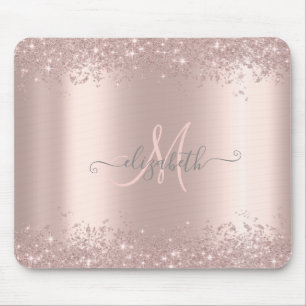 Modern silverglitterdamm rose gold monogram musmatta