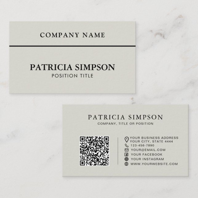 Modern Silvergrå QR-kod Professionell Minimalistis Visitkort (Fram/baksida)