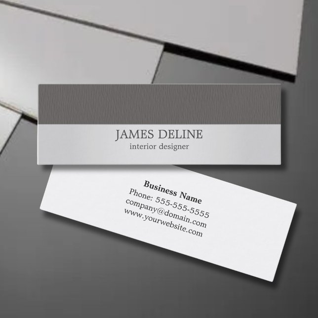 Modern Silvergrå Textur Inredningsdesigner Mini Visitkort (Skapare uppladdad)