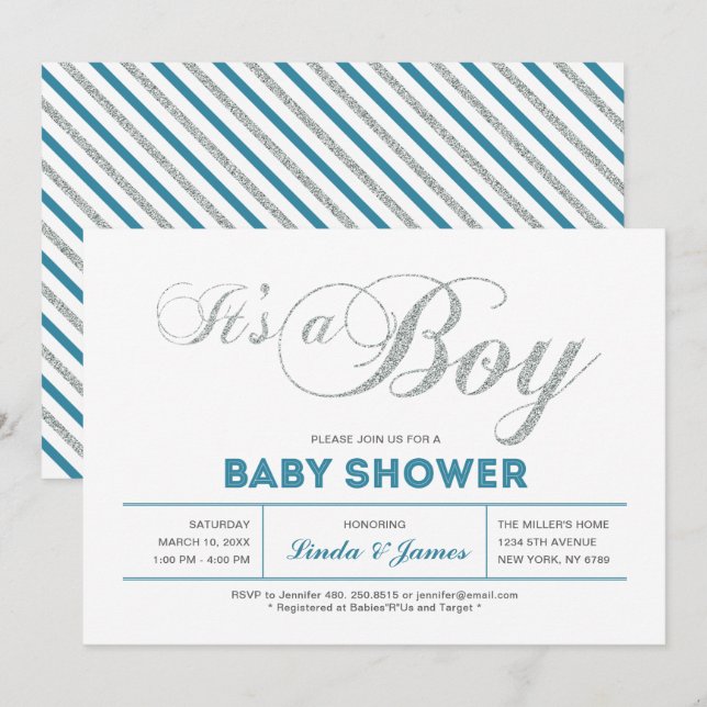 Modern silverpar baby shower-inbjudan inbjudningar (Fram/baksida)