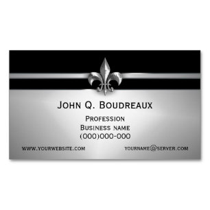 Modern silversvart Fleur de Lis Visitkortmagnet