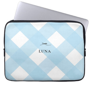 Modern Simone Black Bow Blue Monogram Gingham Laptop Fodral