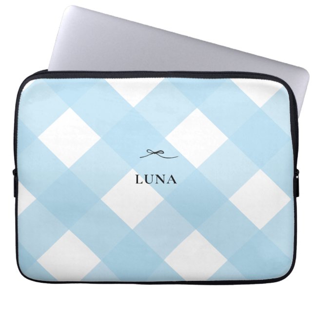 Modern Simone Black Bow Blue Monogram Gingham Laptop Fodral (Framsidan)