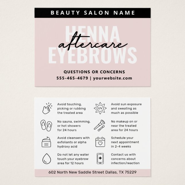 Modern Simone Eyebrow Tint Henna Brows Aftercare Visitkort (Framsida & baksida)