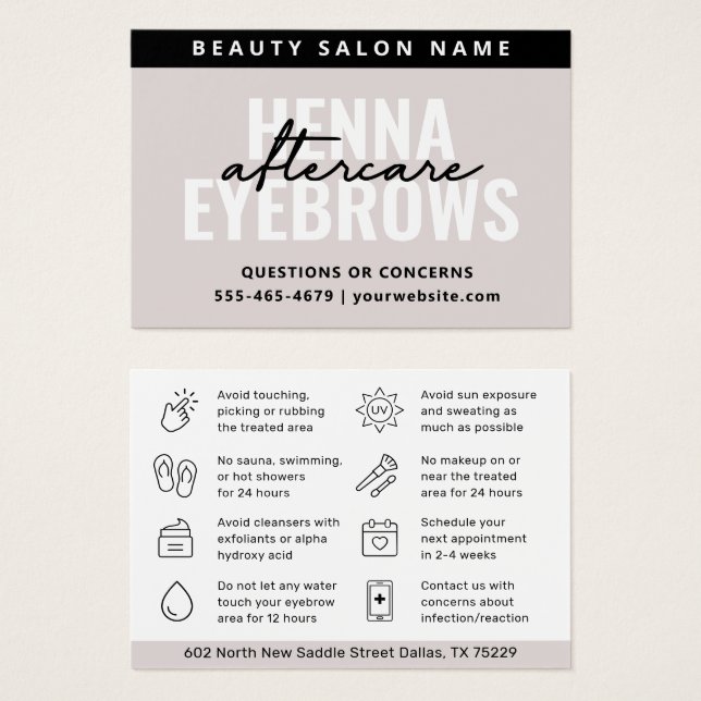 Modern Simone Eyebrow Tint Henna Brows Aftercare Visitkort (Framsida & baksida)