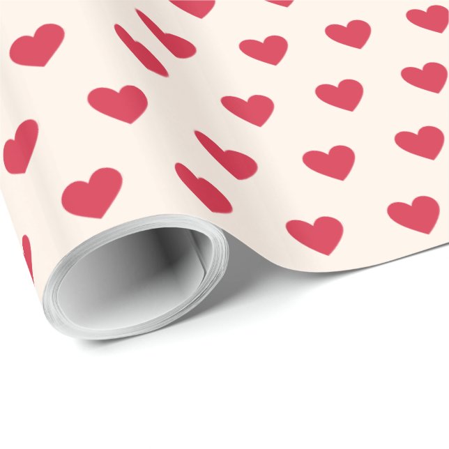 Modern Simone Red Hearts Cream Presentpapper (Rullad Hörn)